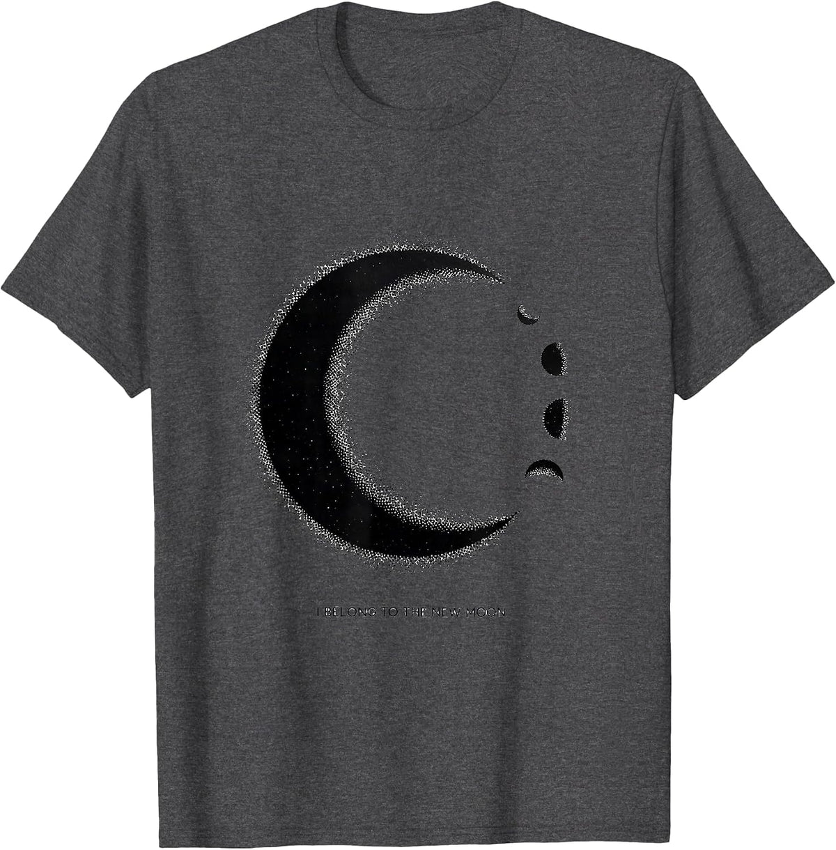 I Belong To The New Moon Blackwork Dotwork Celestial Art T-Shirt - Dark Heather Grey