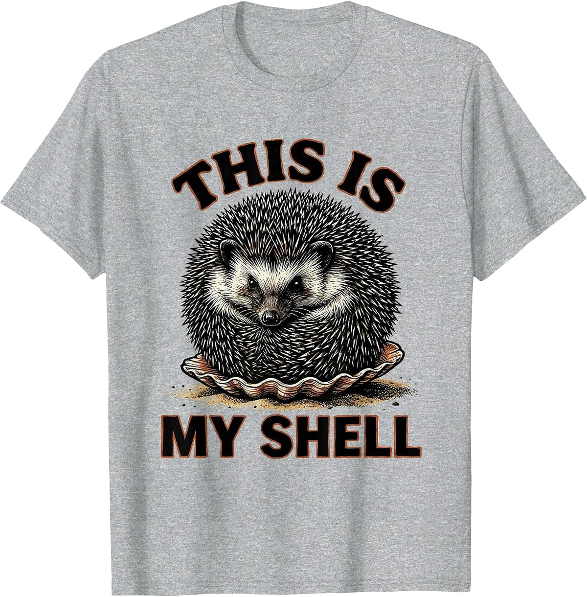 Men's This Is My Shell Linocut Funny Hedgehog Lover Quirky Humor T-Shirt - Heather Grey