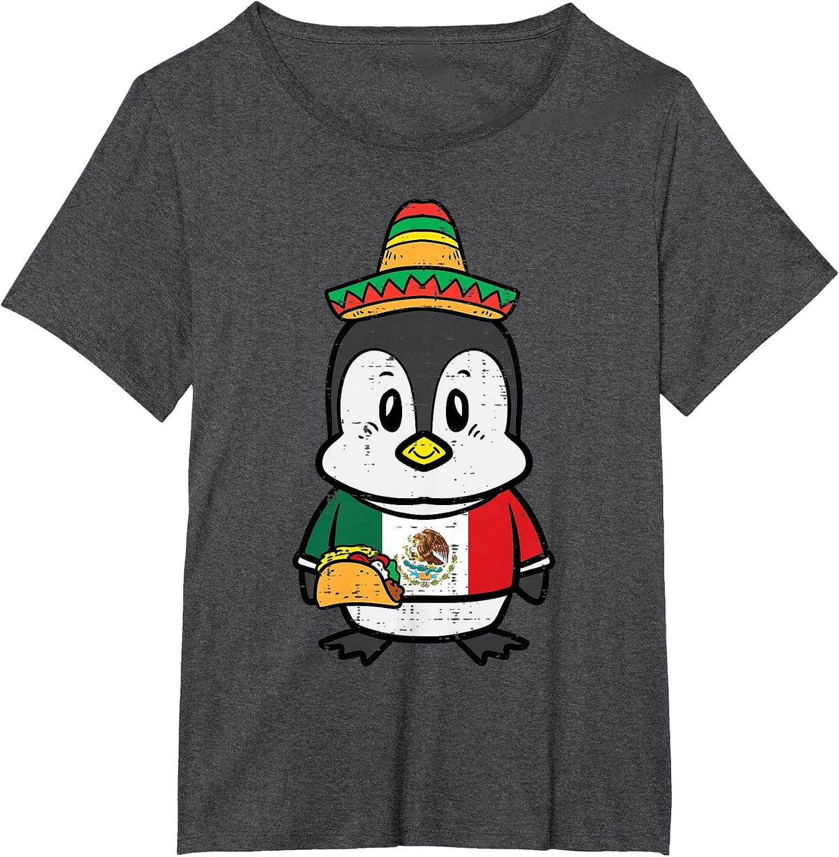 Penguin Mexico Flag Cinco De Mayo Mexican Independence Day T-Shirt - Dark Heather Grey