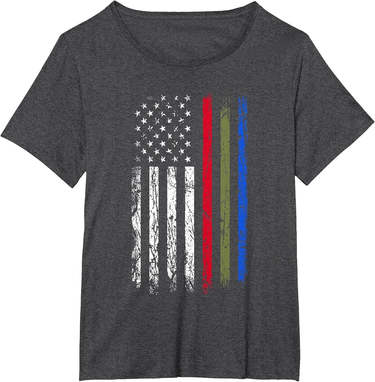 Thin Red Green Blue Line Flag Police Firefighters Military T-Shirt - Dark Heather Grey