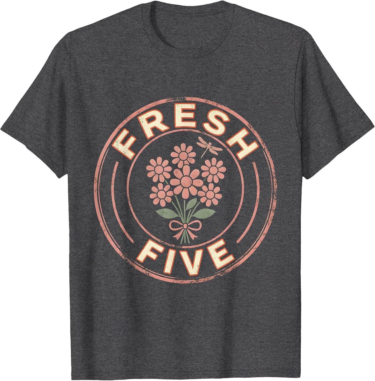 FRESH FIVE Retro Flower Power Fifth 5th Grade Back To School T-Shirt - Dark Heather Grey