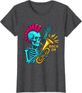 Women's Rock On Punk Skeleton Skull Halloween Music Humor T-Shirt - Dark Heather Grey