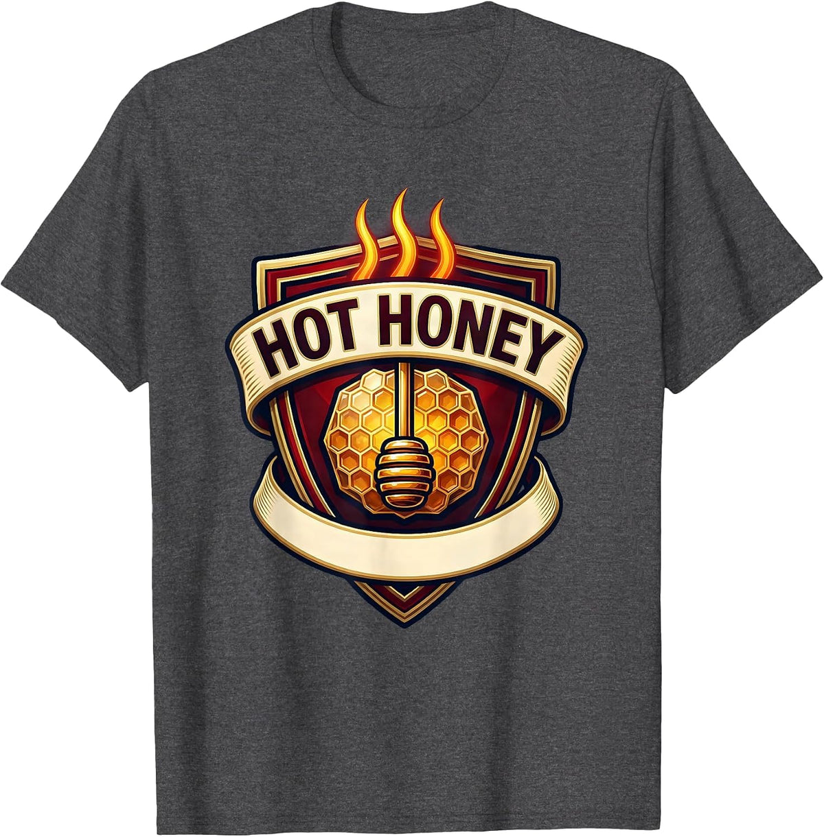 HOT HONEY Emblem Halloween Condiment Group Costume Parody T-Shirt - Dark Heather Grey