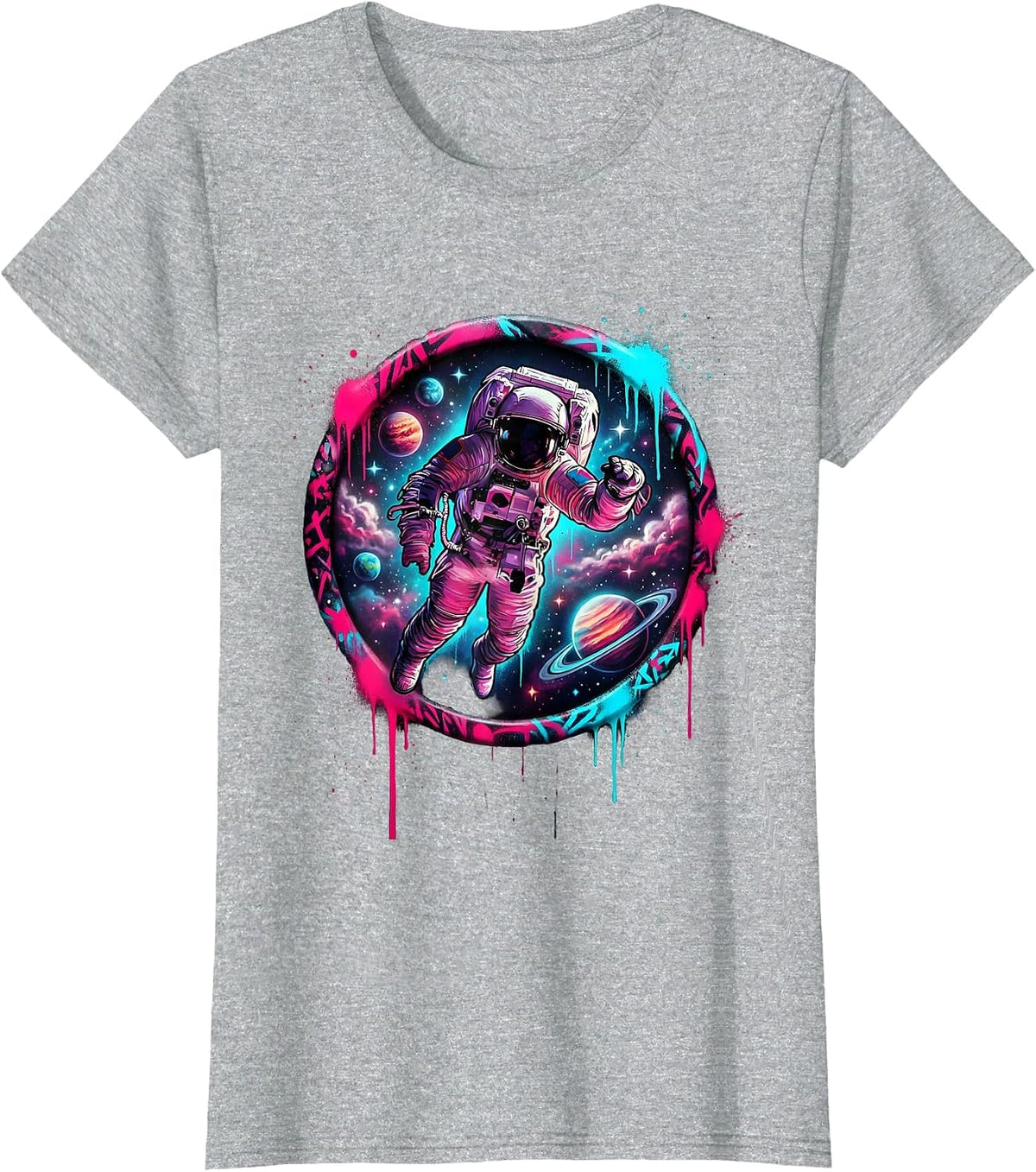 Women's Astronaut Floating in Outer Space Illustration T-Shirt - Heather Grey