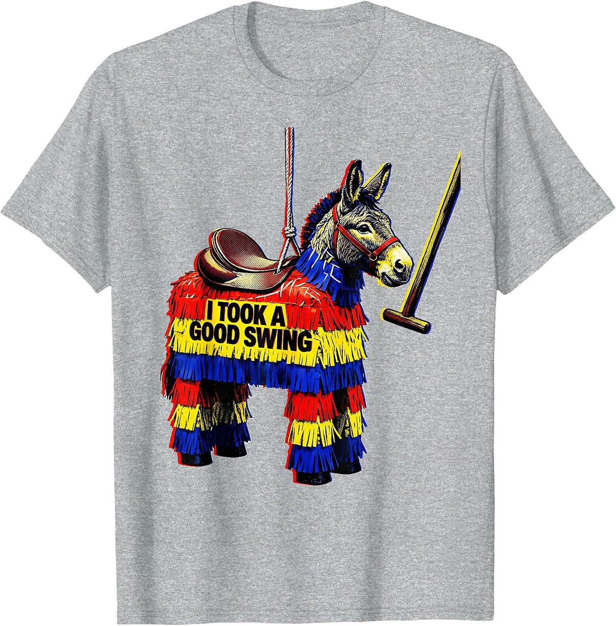 Men's I Took A Good Swing Pop Art Funny Cinco De Mayo Party T-Shirt - Heather Grey