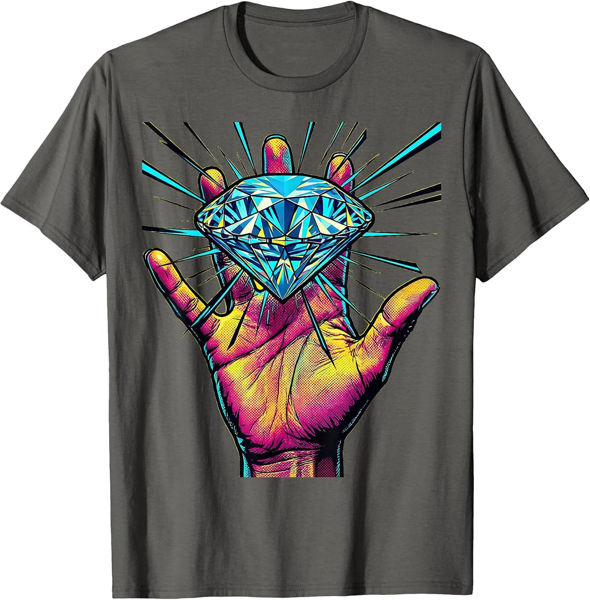 Men's Diamond Ring Flash Hip Hop Graphic Tee T-Shirt - Asphalt Grey