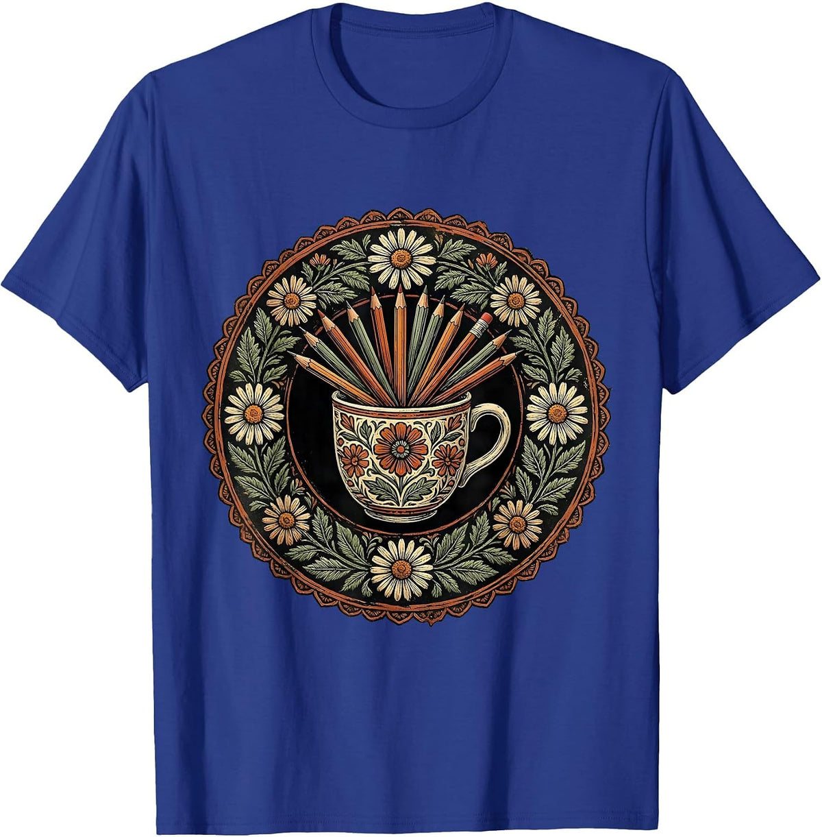 Men's Elementary Teacher Coffee Mug Pencils Graphic T-Shirt - Royal Blue