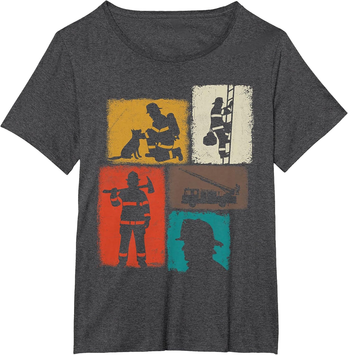 Firefighter Vintage Collage Fireman Men Hero T-Shirt - Dark Heather Grey