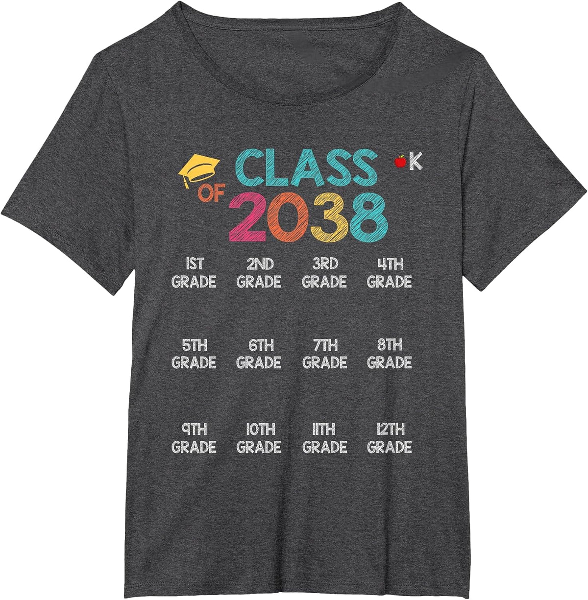 Class of 2038 Grow with Me Shirt Handprint Pre-K 12th Grade T-Shirt - Dark Heather Grey