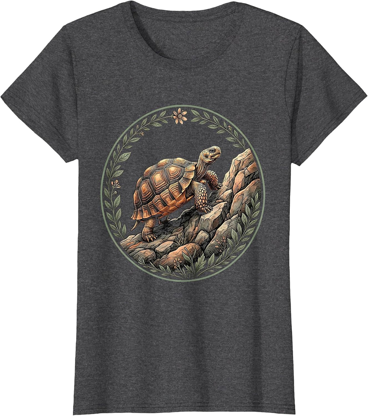 Women's Tortoise Climbing Rocky Hill Illustration T-Shirt - Dark Heather Grey