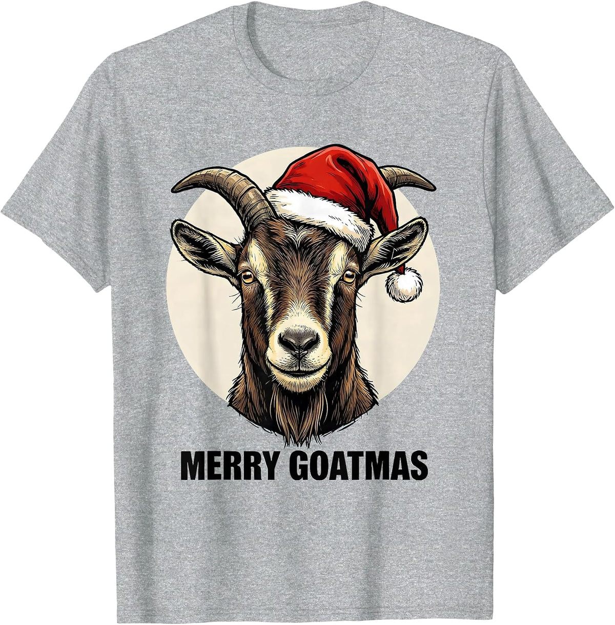 Men's Merry Goatmas Funny Goat Lover Christmas Santa Hat Holiday T-Shirt - Heather Grey