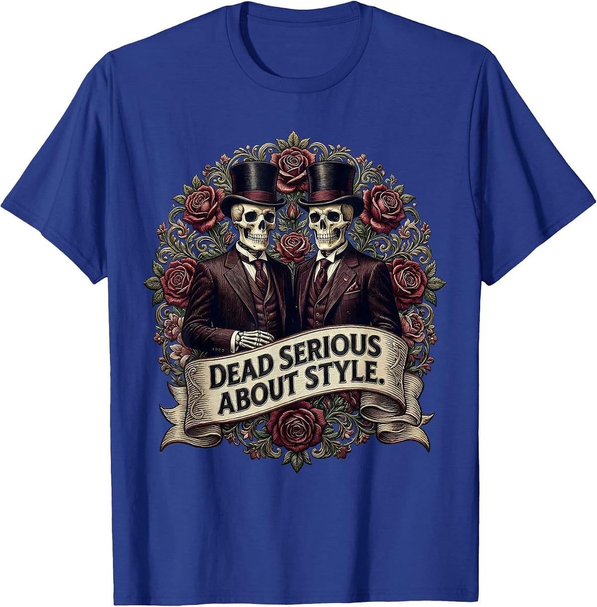 Skeleton Dead Serious About Style Graphic Design T-Shirt - Royal Blue