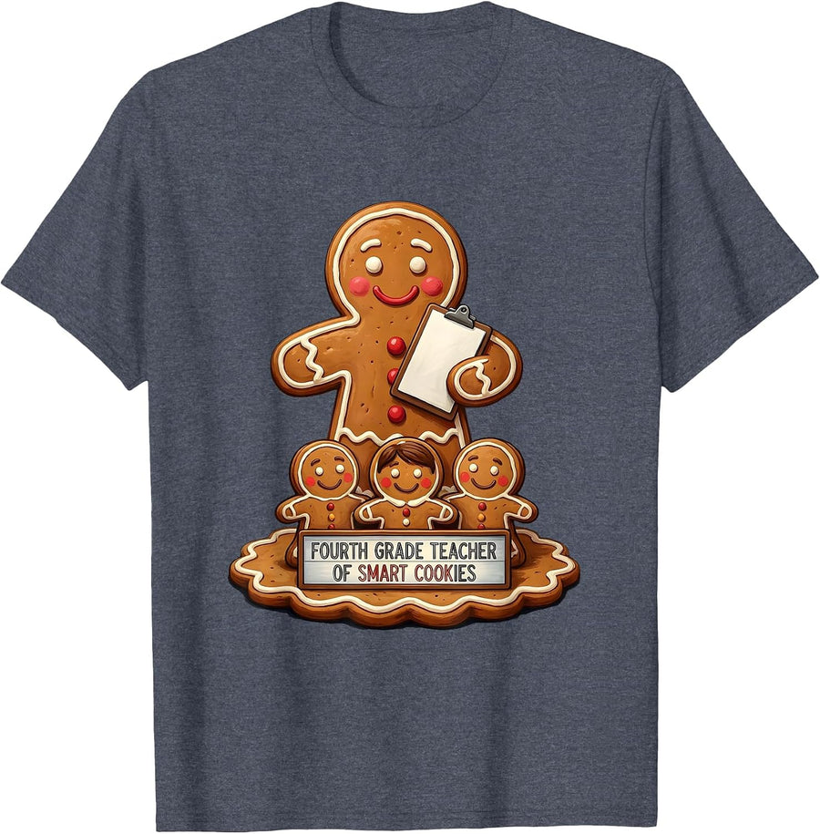 Fourth Grade Teacher Of Smart Cookies Cute Gingerbread T-Shirt - Heather Blue