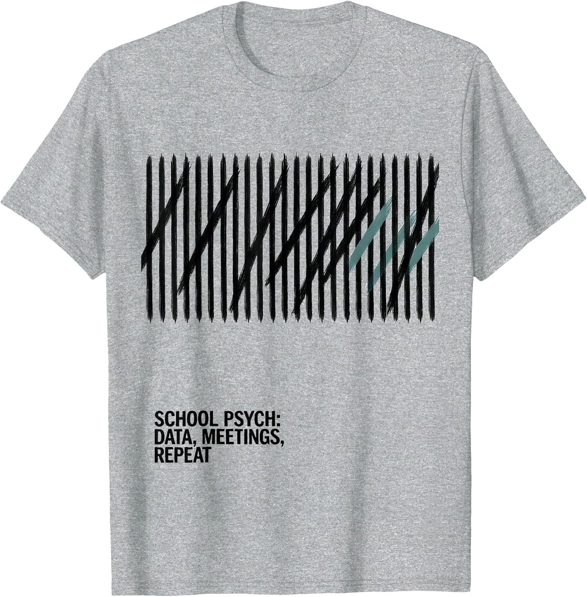 Men's School Psych: Data, Meetings, Repeat Funny School Counselor T-Shirt - Heather Grey