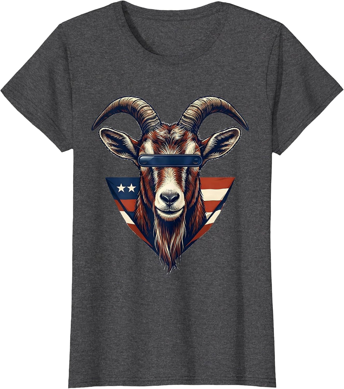 Women's Goat with Sunglasses Patriotic Animal Lover Humor T-Shirt - Dark Heather Grey
