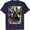 Hip Hop Streetwear Fashion Vintage Women Men Dog Doberman T-Shirt - Navy Blue