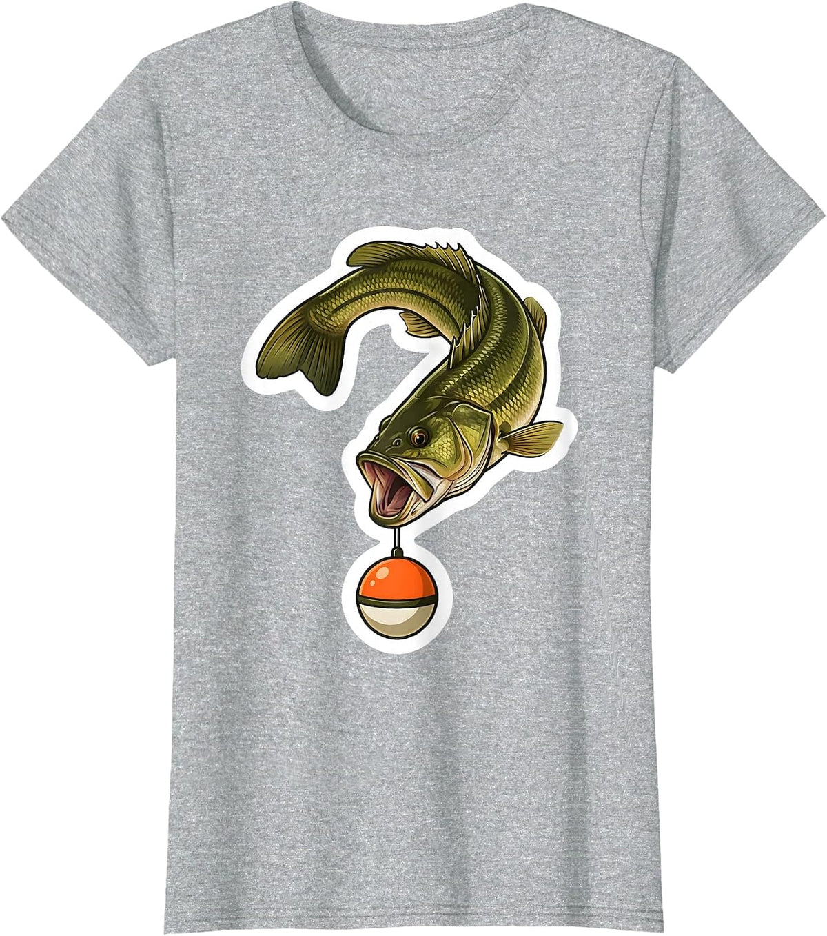 Question Mark Bass Fishing Humor Sticker T-Shirt - Heather Grey
