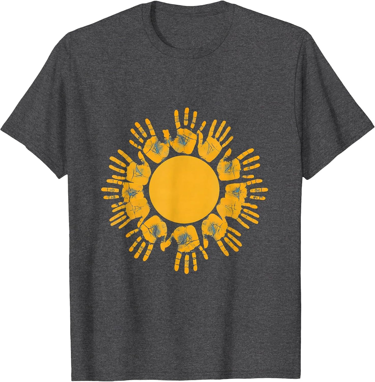 Men's 4th Grade Teacher Handprint Sun Illustration T-Shirt - Dark Heather Grey