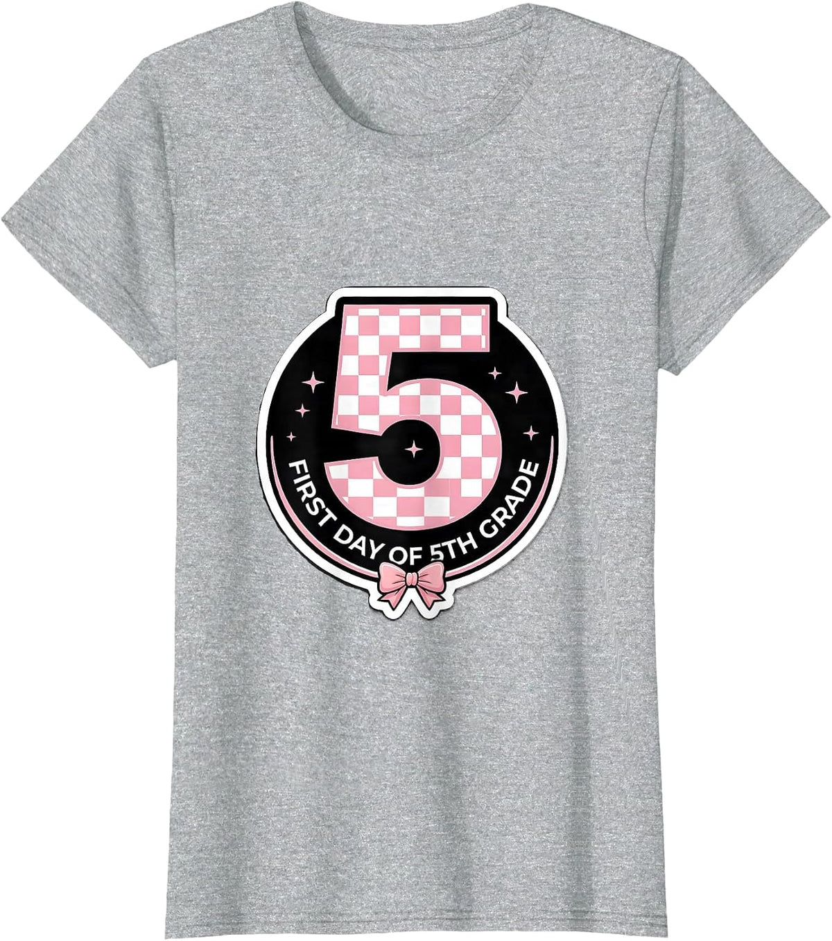 Women's First Day Of 5th Grade Cute Coquette Bow Back To School Girl T-Shirt - Heather Grey