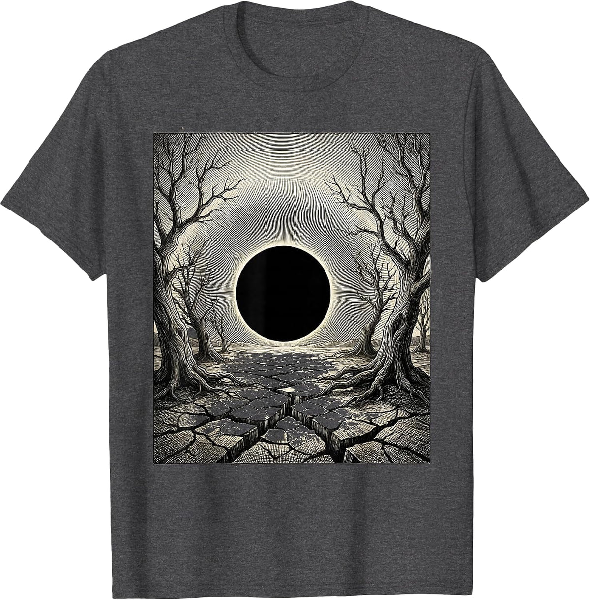 Black Sun Wasteland Heavy Metal Graphic Design T-Shirt - Dark Heather Grey