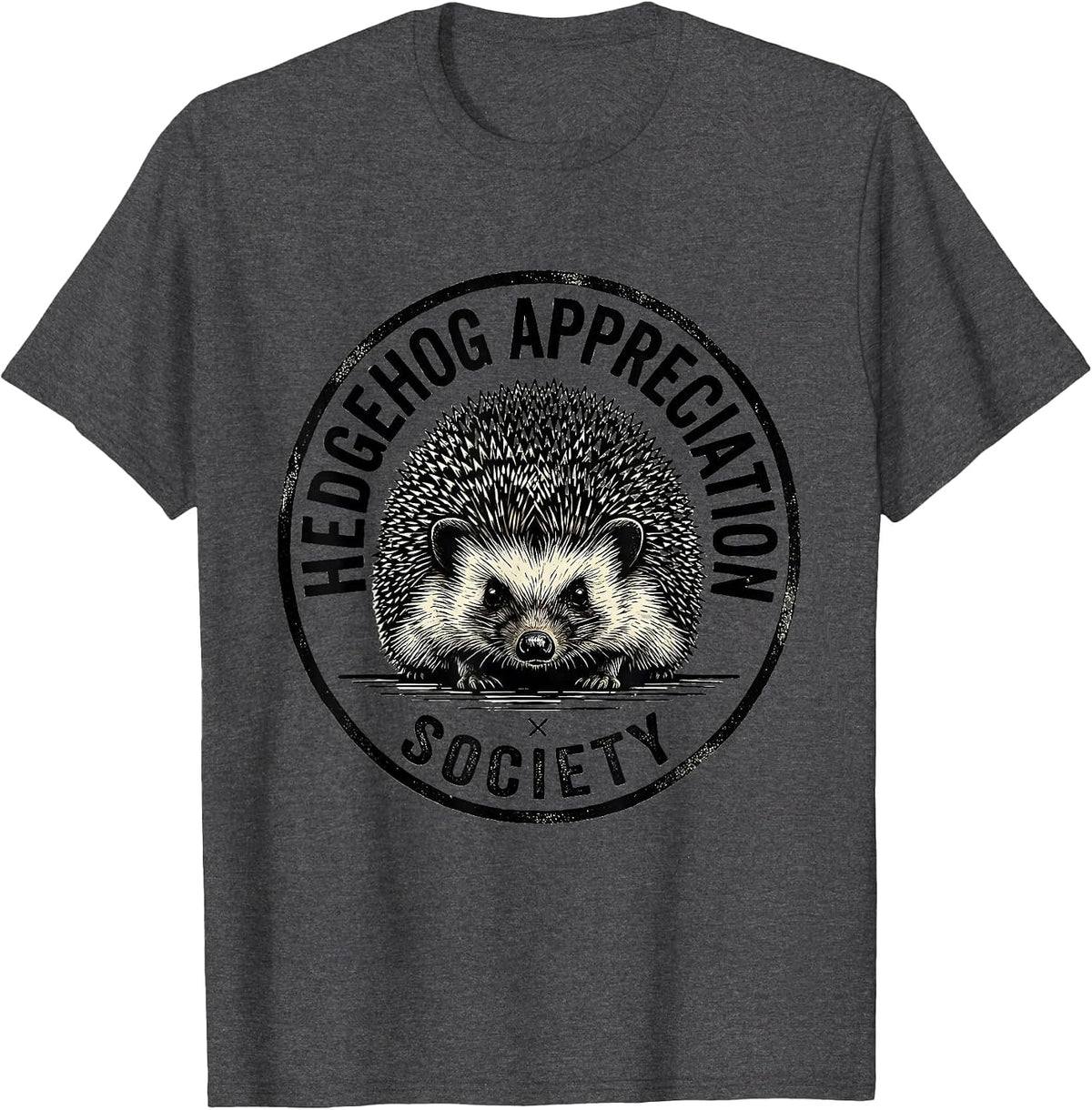 Men's Hedgehog Appreciation Society Funny Hedgehog Lover Quirky T-Shirt - Dark Heather Grey