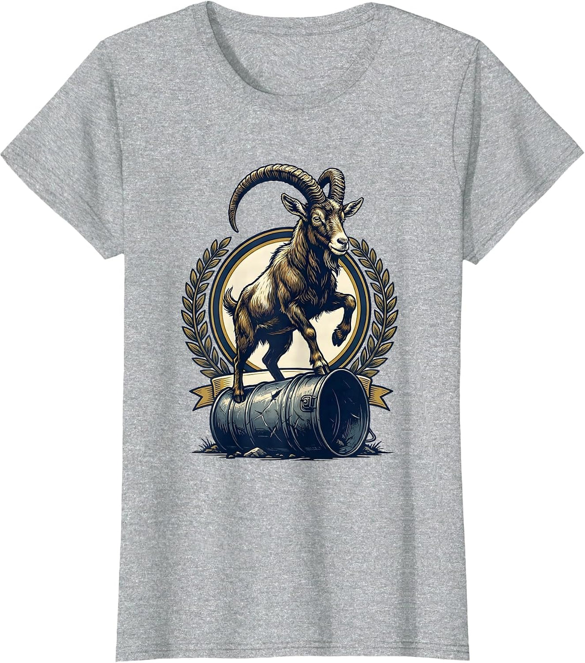 Women's Goat Crowned Emblem Goat Owner Farm Animal Humor T-Shirt - Heather Grey