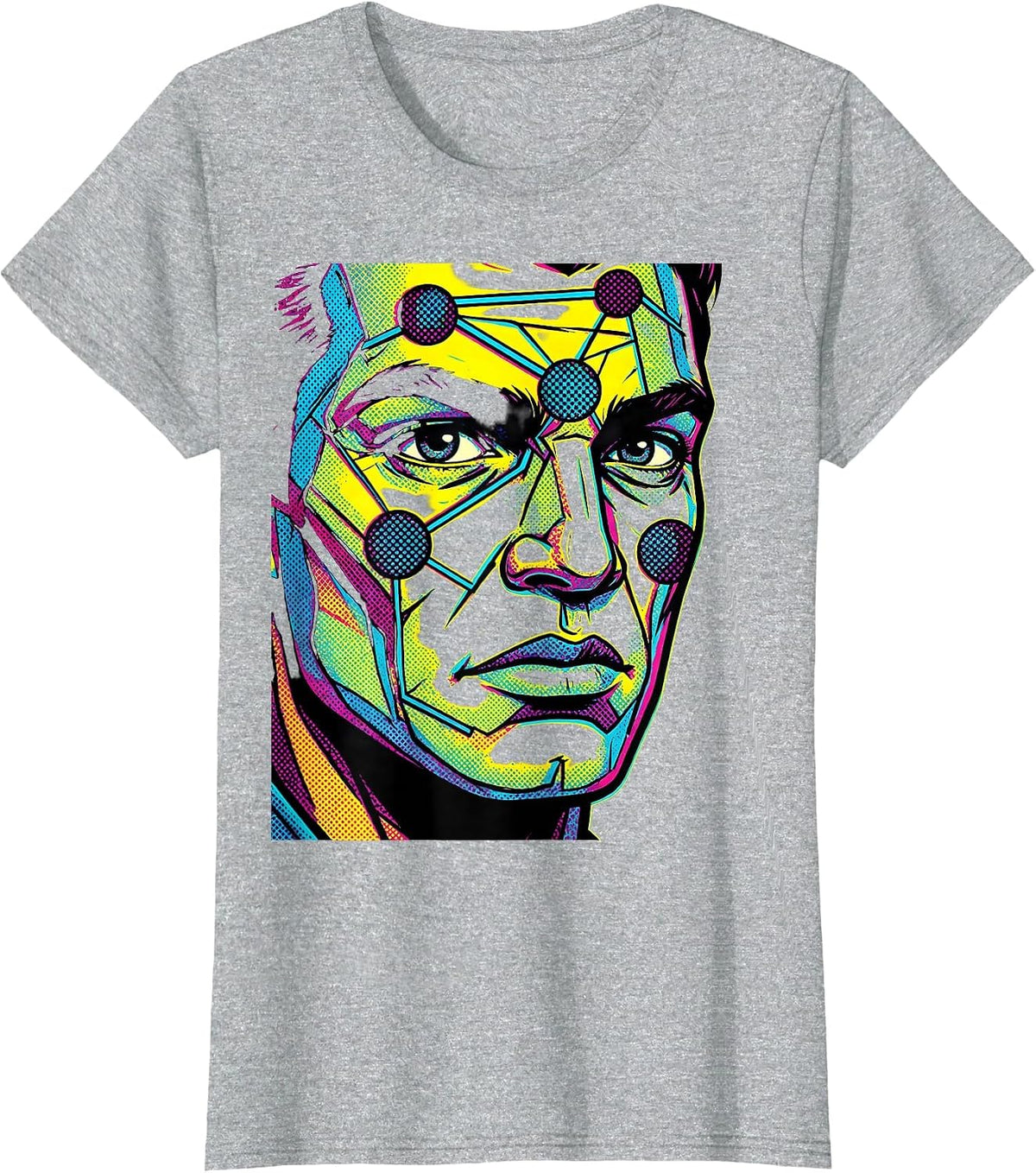 Women's Celestial Face Constellation Art Design T-Shirt - Heather Grey