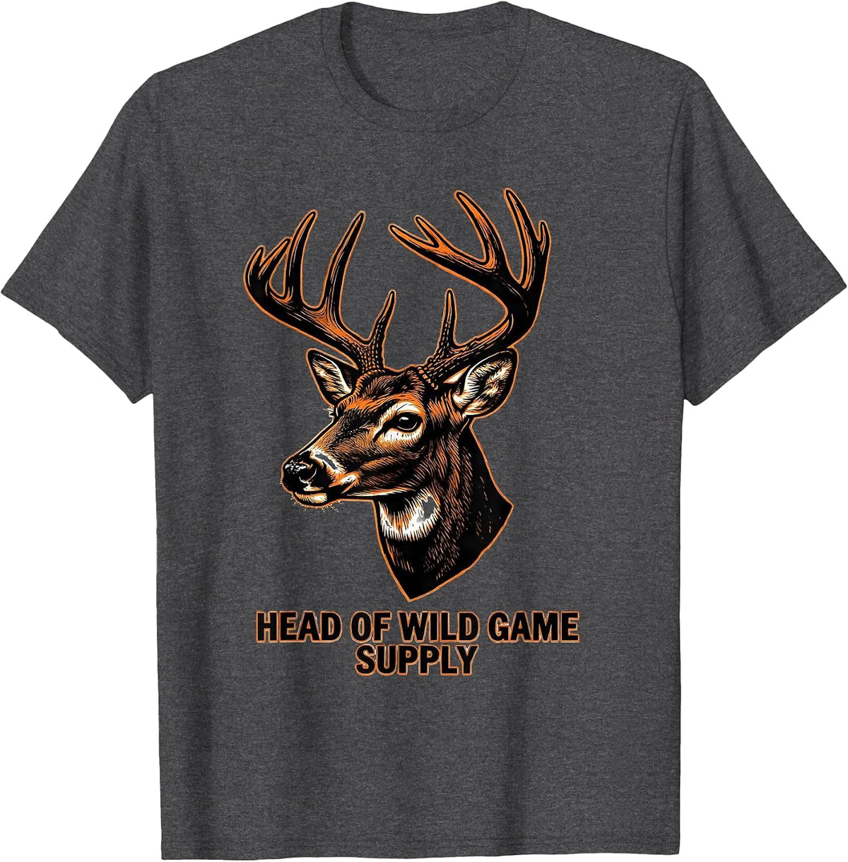 Head Of Wild Game Supply Stencil Graphic Deer Hunter Gift T-Shirt - Dark Heather Grey