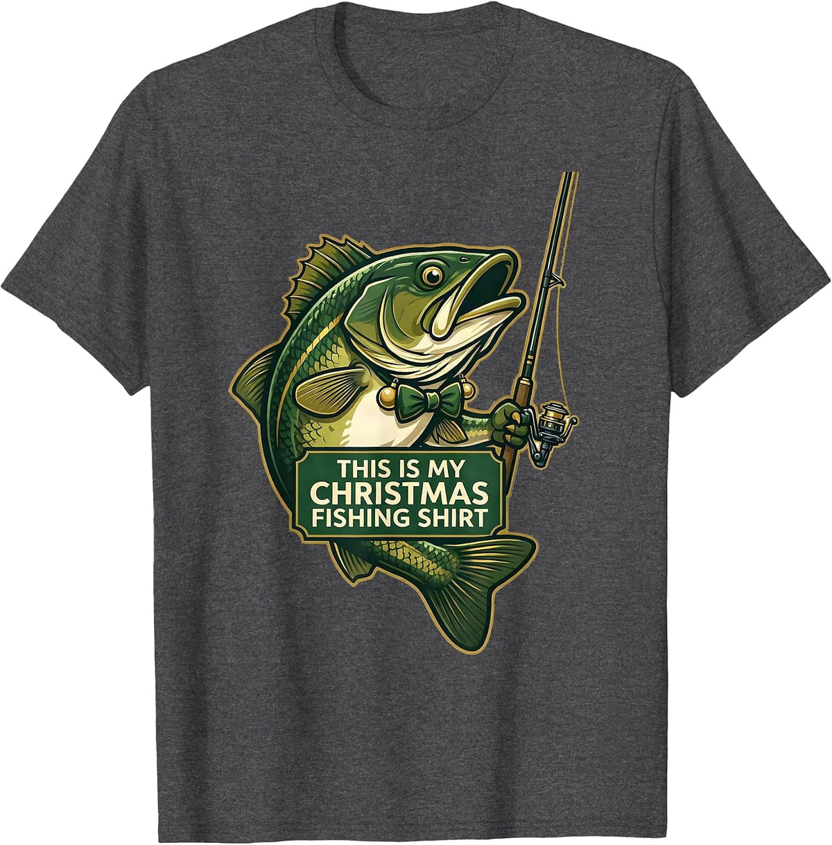 Men's This Is My Christmas Fishing Shirt Funny Fisherman Dad T-Shirt - Dark Heather Grey