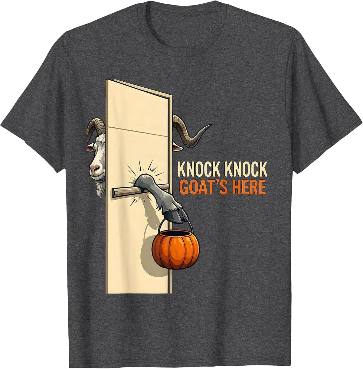 Knock Knock, Goat's Here Funny Halloween Goat Lover Spooky T-Shirt - Dark Heather Grey