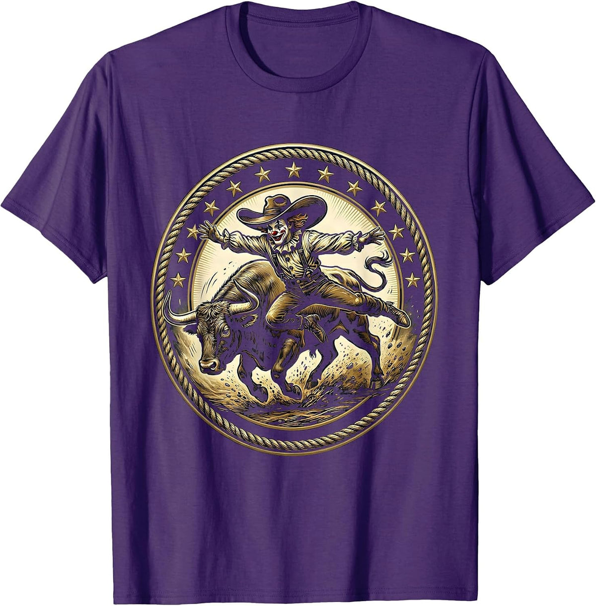 Men's Rodeo Clown Dodging Charging Bull Graphic T-Shirt - Purple