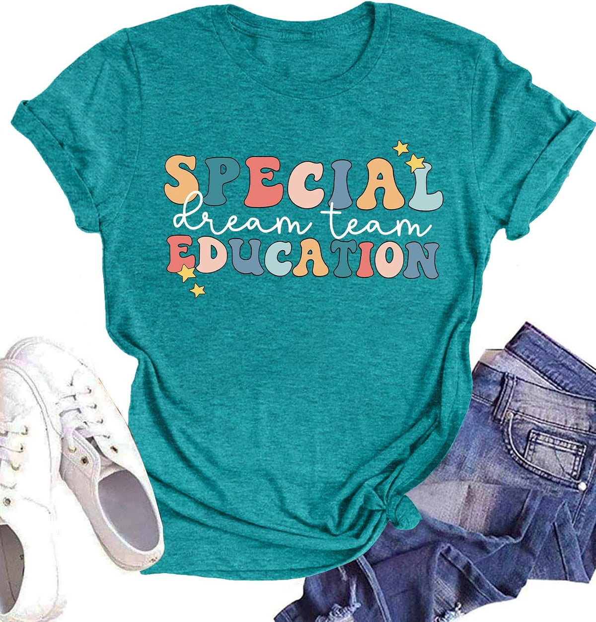 Special Education Teacher Shirts for Women SPED Teachers Graphic T-Shirts Teaching Life Gift Short Sleeve Tee Tops - Cyan