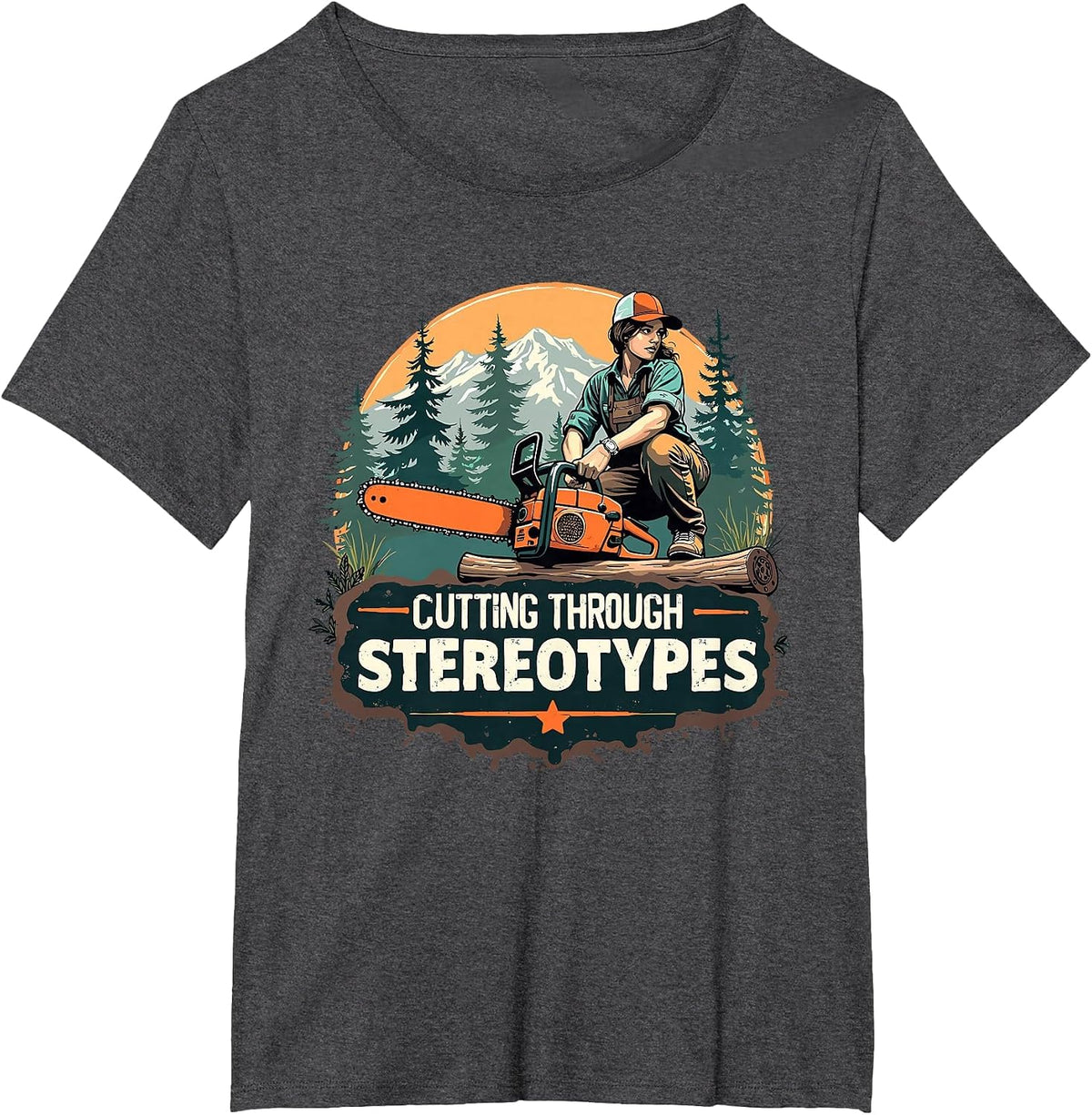 Logger Lady Foresrty Tree Service Female Arborist Chainsaw T-Shirt - Dark Heather Grey