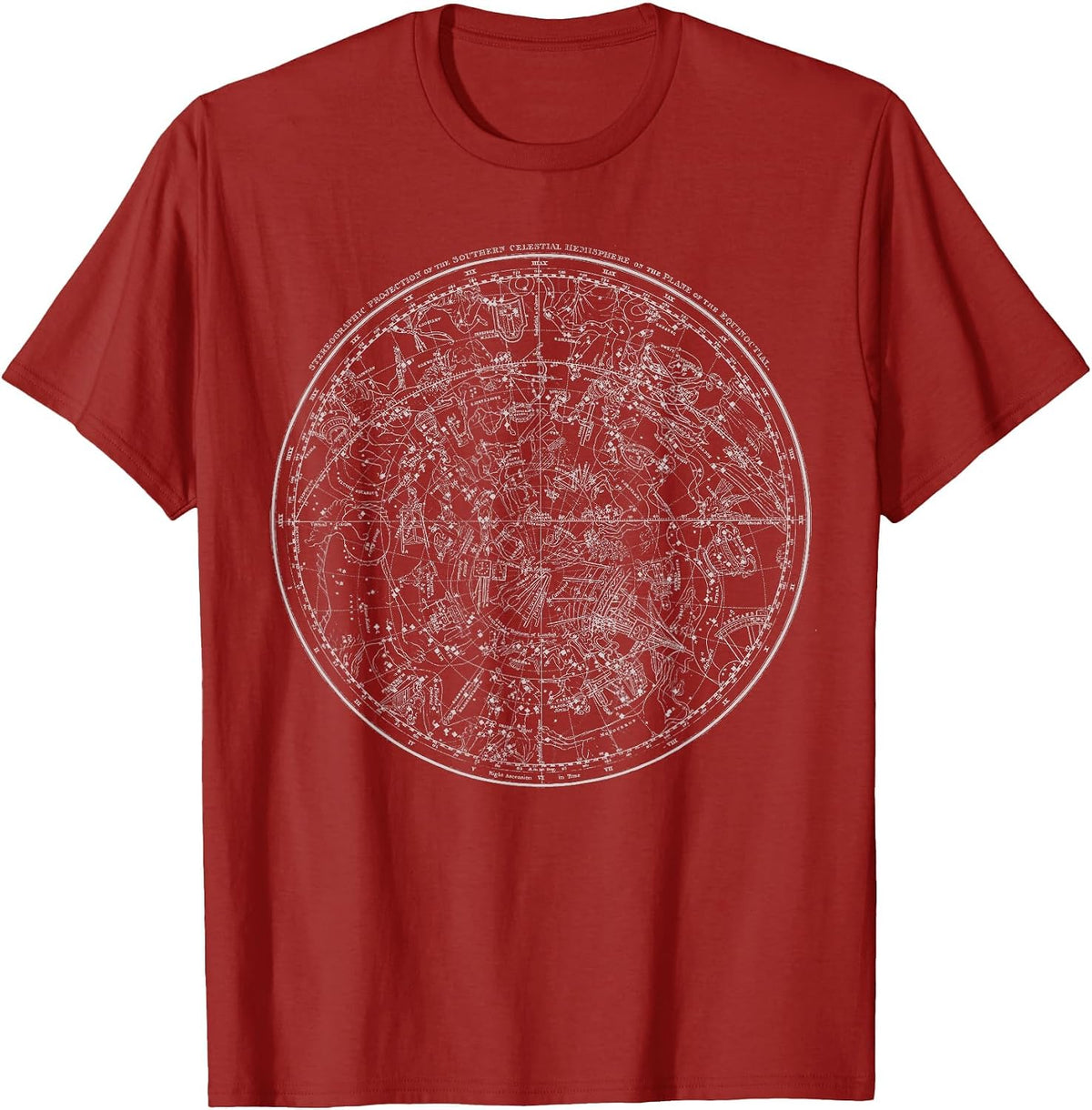 Astronomy - Stars - Constellations - Vintage Map T-Shirt - Cranberry Red
