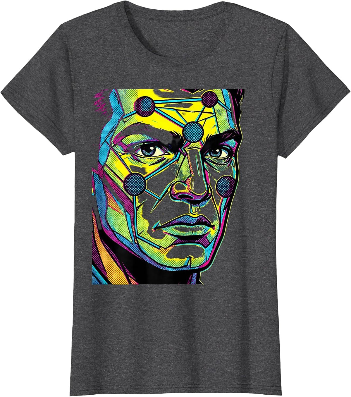 Women's Celestial Face Constellation Art Design T-Shirt - Dark Heather Grey