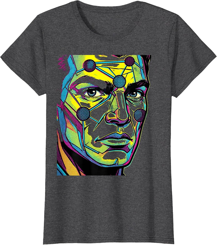 Women's Celestial Face Constellation Art Design T-Shirt - Dark Heather Grey