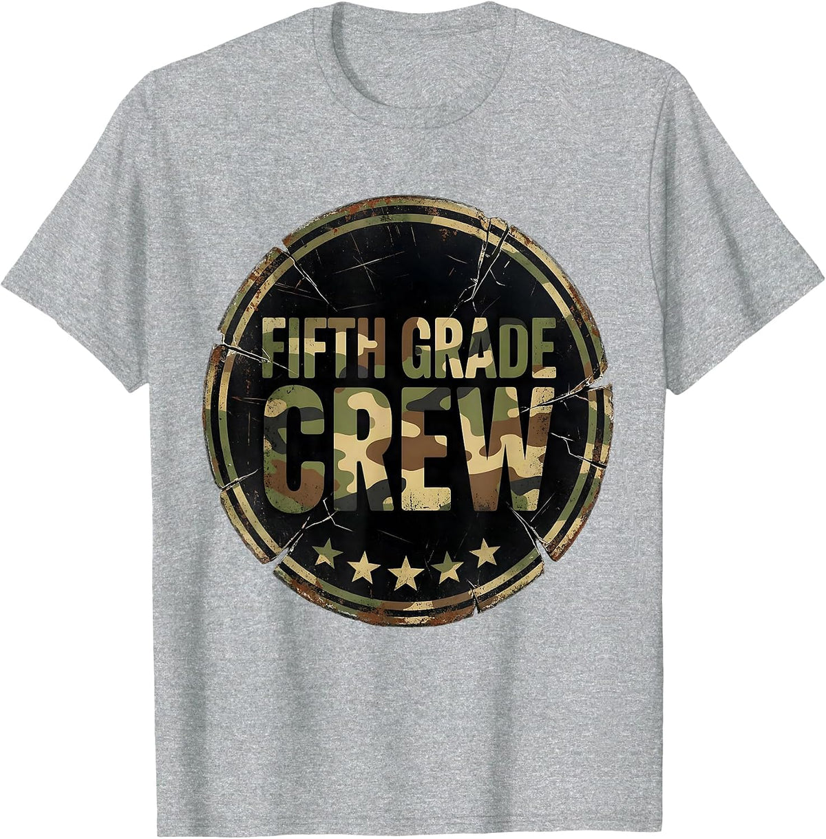 Men's Fifth Grade Crew Distressed Camo Back To School Boys Teacher T-Shirt - Heather Grey
