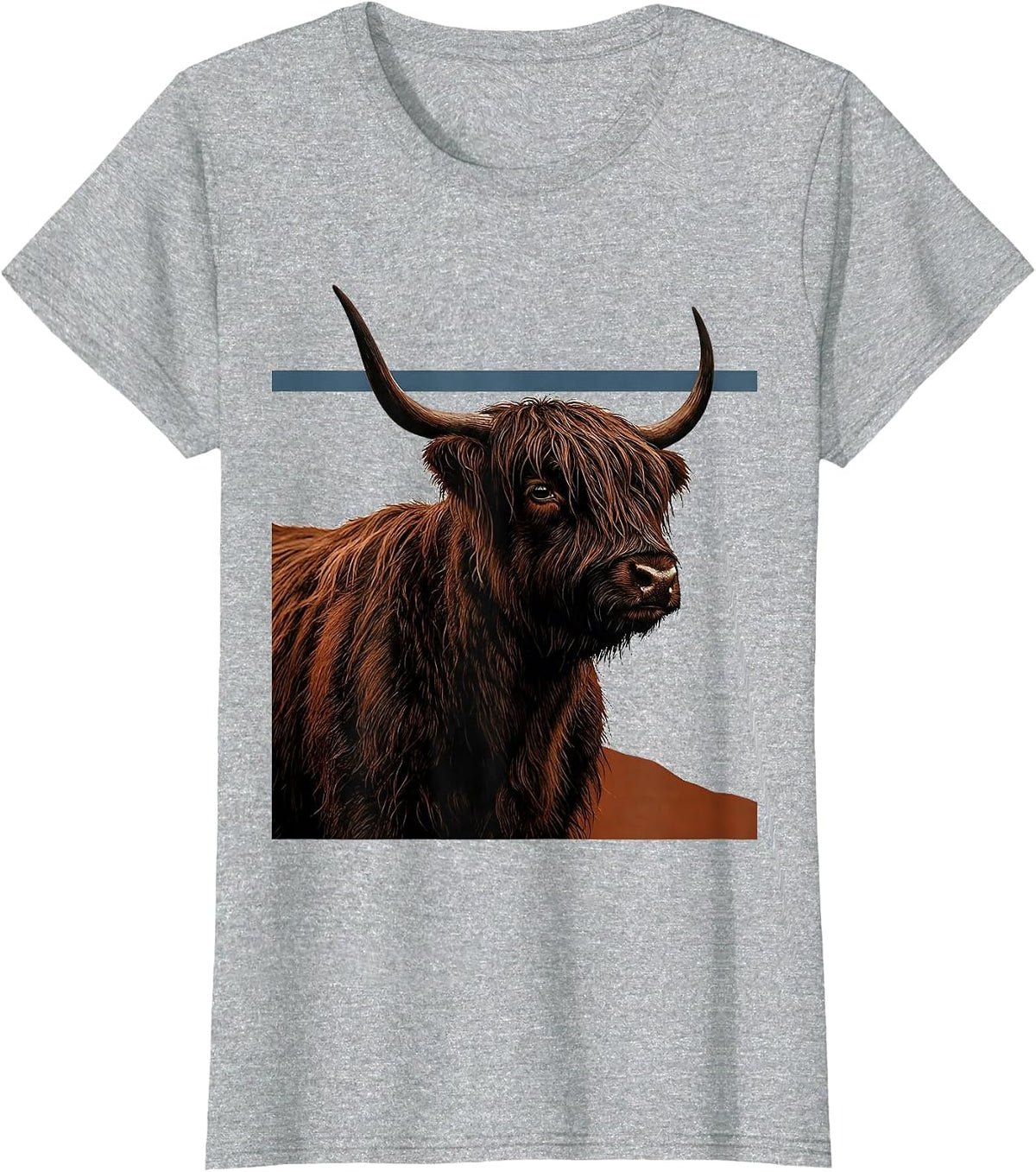 Women's Highland Cow Shaggy Back Flat Graphic Cute Scottish Humor T-Shirt - Heather Grey