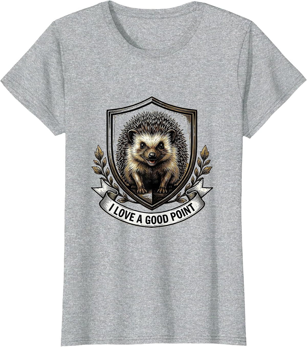 Women's I Love A Good Point Cute Hedgehog Emblem Hedgehog Lover Gift T-Shirt - Heather Grey