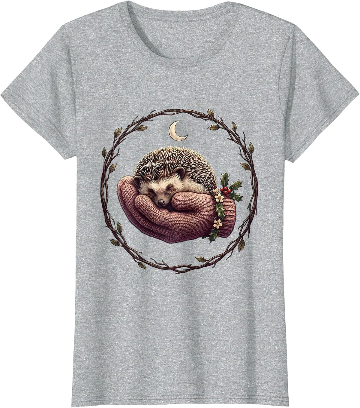 Cozy Hedgehog Curled in a Warm Mitten T-Shirt - Heather Grey