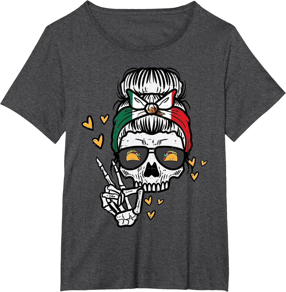Skeleton Women Mexico Cinco De Mayo Mexican Independence Day T-Shirt - Dark Heather Grey