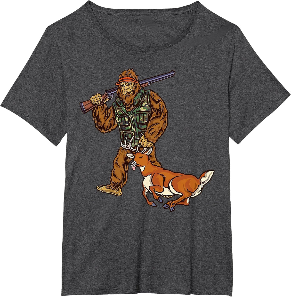 White Tail Deer Hunting Bigfoot Hunter T-Shirt - Dark Heather Grey