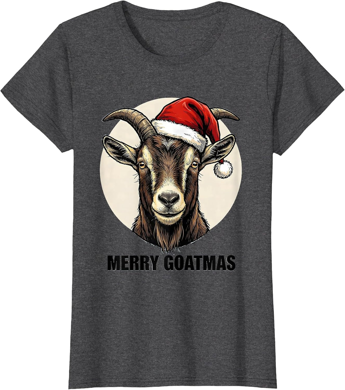 Women's Merry Goatmas Funny Goat Lover Christmas Santa Hat Holiday T-Shirt - Dark Heather Grey