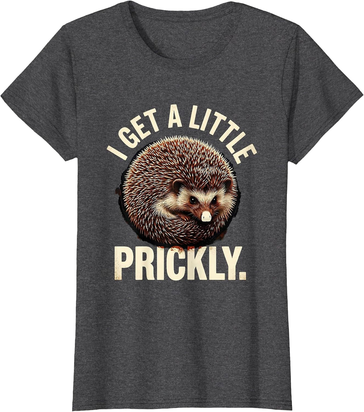 Women's I Get A Little Prickly Cute Hedgehog Lover Rubber Stamp T-Shirt - Dark Heather Grey