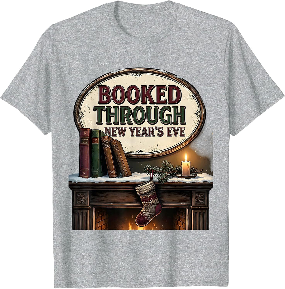 Men's Booked Through New Year's Eve Vintage Book Lover Christmas T-Shirt - Heather Grey