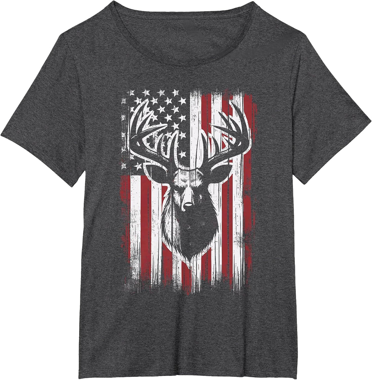 Deer Hunting American Flag Deer T-Shirt - Dark Heather Grey