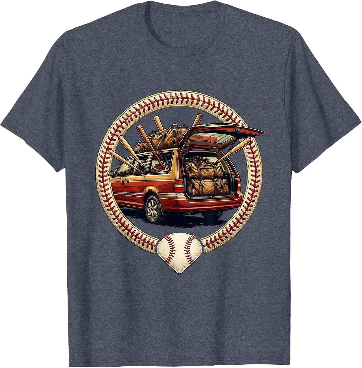 Baseball Mom Minivan Graphic Tee T-Shirt - Heather Blue