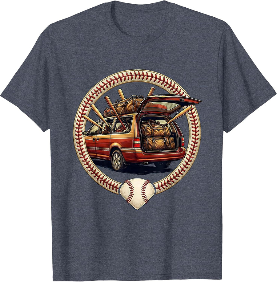 Baseball Mom Minivan Graphic Tee T-Shirt - Heather Blue