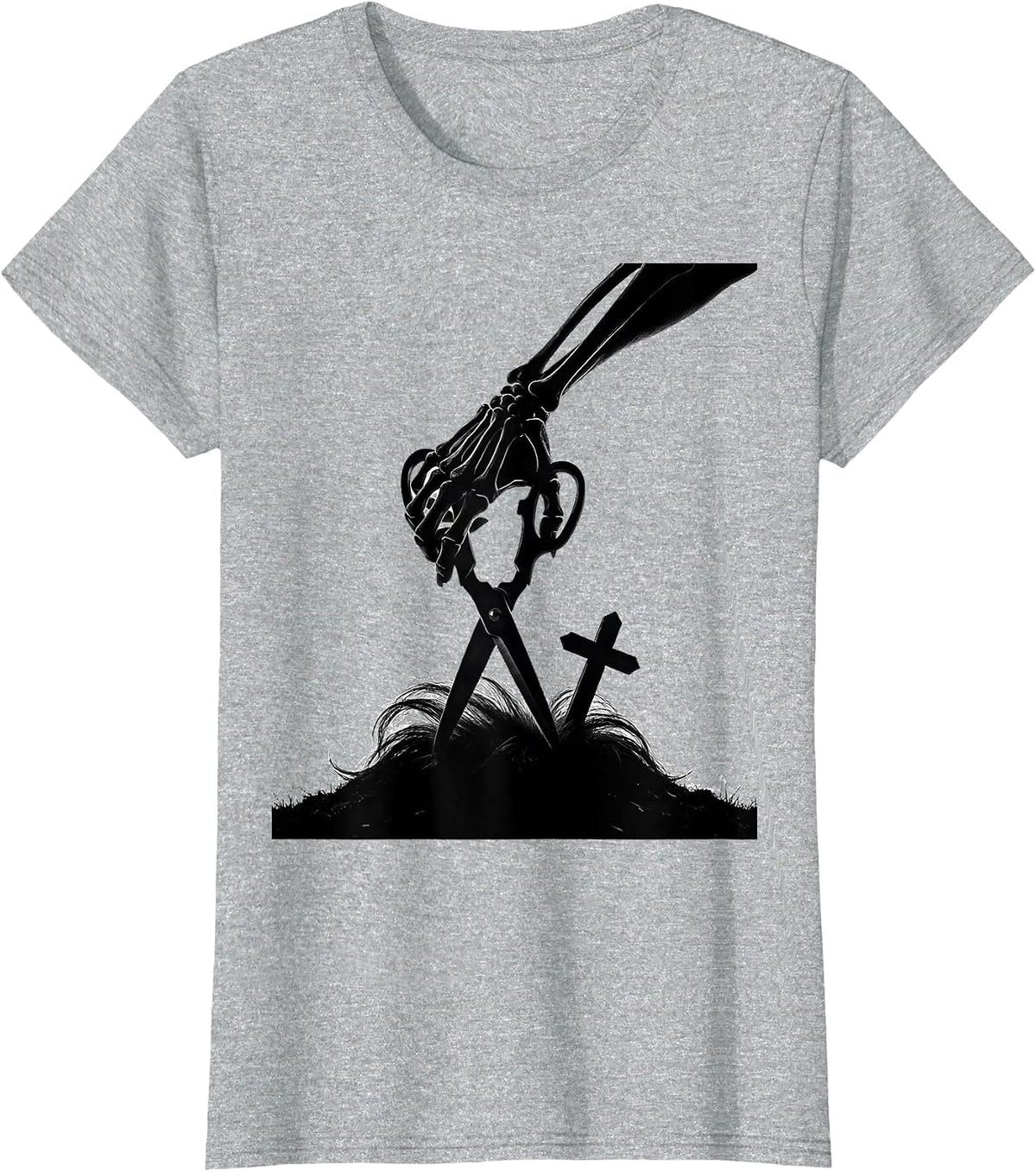 Skeletal Haircut Silhouette Funny Hairdresser Halloween T-Shirt - Heather Grey