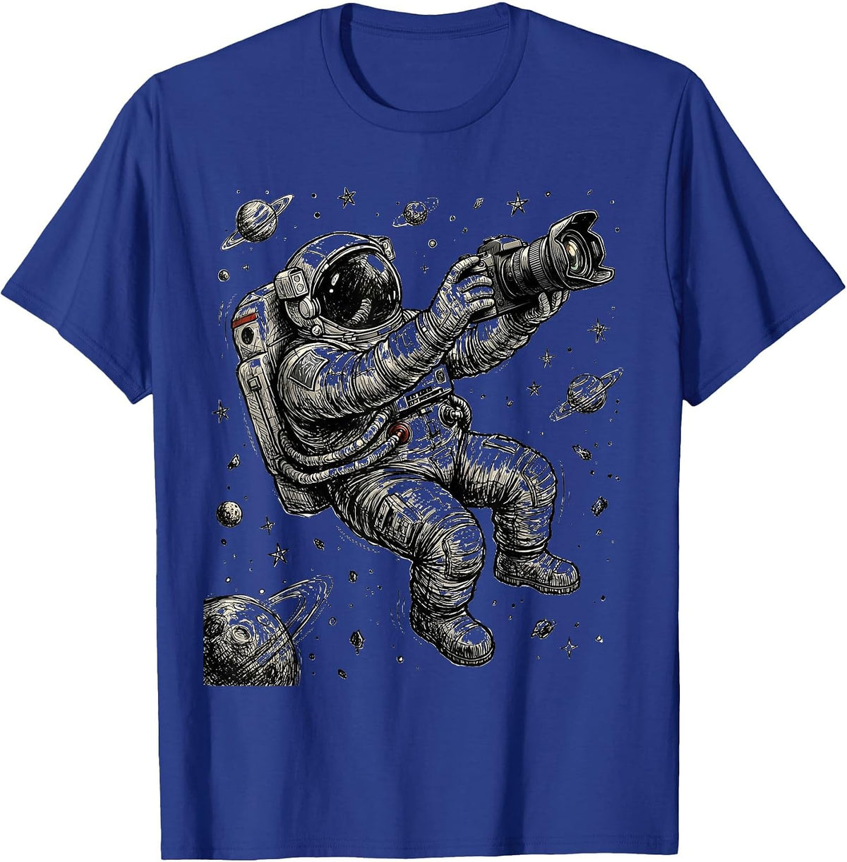 Astronaut Selfie in Space Graphic Tee T-Shirt - Royal Blue